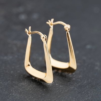 Second Hand 9ct Yellow Gold 21.4mm Plain Oblong Hoop Earrings