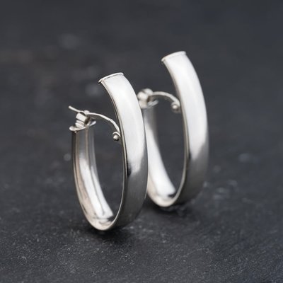 Second Hand 9ct White Gold 27mm Plain Oval Hoop Earrings