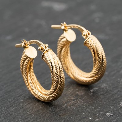 Second Hand 9ct Yellow Gold 19mm Patterned Hoop Earrings