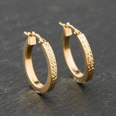 Second Hand Yellow Gold 20mm Patterned Hoop Earrings 41173838