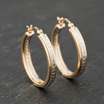 Second Hand 9ct Two Colour Gold 25mm Hoop Earrings