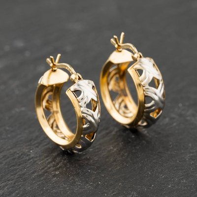 Second Hand 9ct Two Colour Gold 20mm Openwork Hoop Earrings
