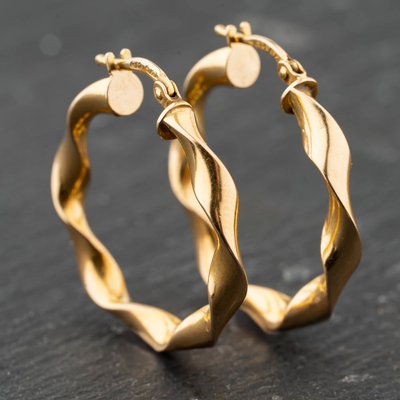Second Hand 9ct Yellow Gold 28.2mm Twisted Hoop Earrings