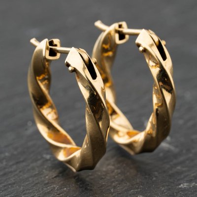 Second Hand 9ct Yellow Gold 21.3mm Twisted Hoop Earrings