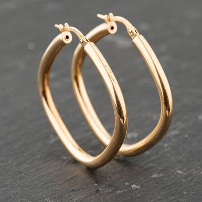 Second Hand 9ct Yellow Gold 35.3mm Plain Hoop Earrings