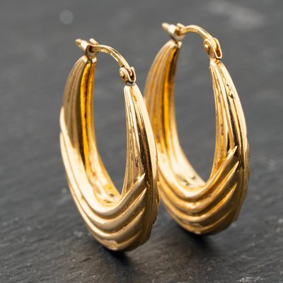 Second Hand 9ct Yellow Gold 27mm Patterned Creole Earrings