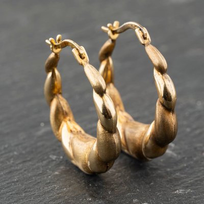 Second Hand 9ct Yellow Gold 23.8mm Embossed Creole Earrings