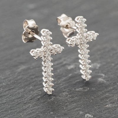 Second Hand 18ct White Gold 18.3mm Diamond Cross Stud Earrings 41173905