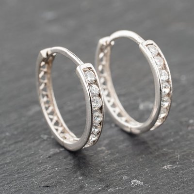 Second Hand 9ct White Gold 18.4mm Cubic Zirconia Channel Set Hoop Earrings