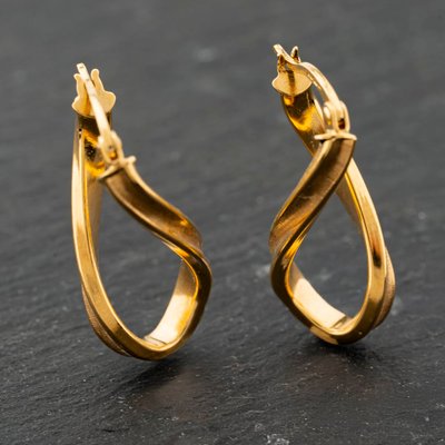 Second Hand 9ct Yellow Gold 26mm Patterned Twist Creole Earrings