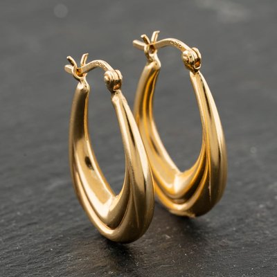 Second Hand Yellow Gold 25mm Patterned Creole Earrings