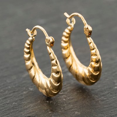 Second Hand Yellow Gold 21.5mm Swirl Patterned Creole Earrings