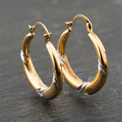 Second Hand Two Colour Gold 24.4mm Patterned Creole Earrings