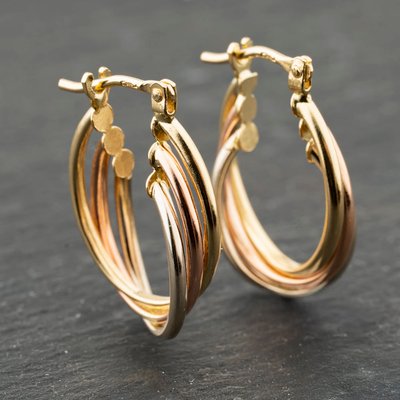 Second Hand Three Colour Gold 22.5mm Three Row Creole Earrings