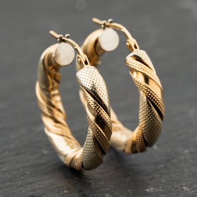 Second Hand 9ct Two Colour Gold 25mm Hoop Earrings 41173957