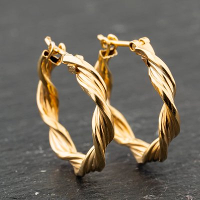 Second Hand 9ct Yellow Gold 19.5mm Twist Hoop Earrings