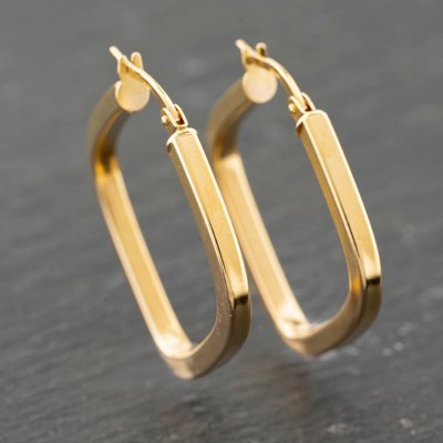 Second Hand 9ct Yellow Gold 31mm Square Shaped Plain Hoop Earrings