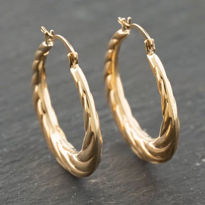 Second Hand Yellow Gold 18mm Patterned Creole Earrings