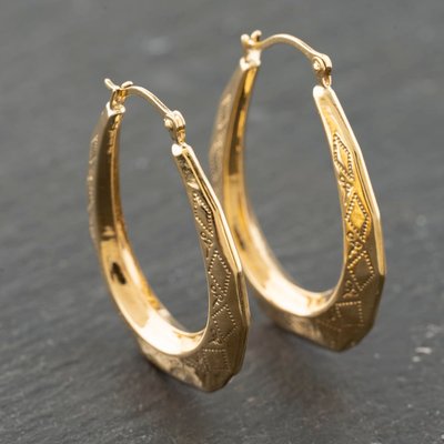 Second Hand Yellow Gold 28mm Patterned Creole Earrings