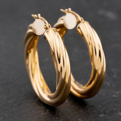 Second Hand 9ct Yellow Gold 28.5mm Twist Hoop Earrings