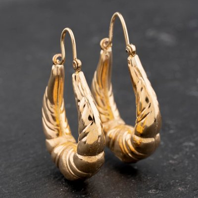 Second Hand Vintage Yellow Gold 34mm Embossed Creole Earrings