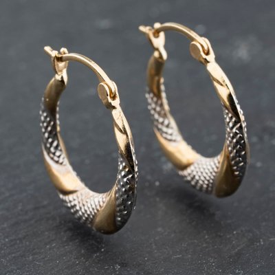 Second Hand 9ct Two Colour Gold 22mm Patterned Creole Earrings