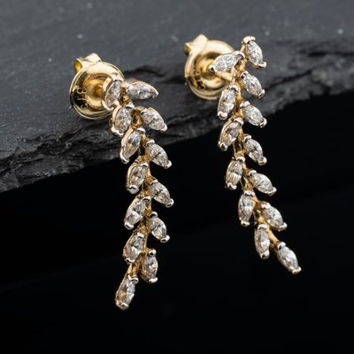 Second Hand 9ct Yellow Gold 23mm Cubic Zirconia Leaf Set Stud Earrings