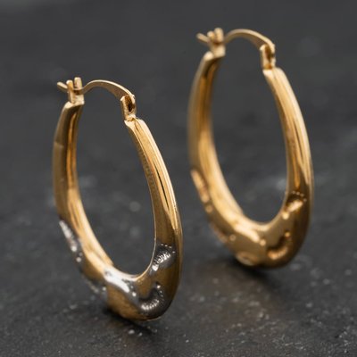Second Hand Two Colour Gold 25mm Patterned Creole Earrings 41174068