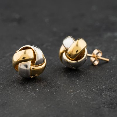 Second Hand 9ct Two Colour Gold 10mm Knots Stud Earrings 41174070