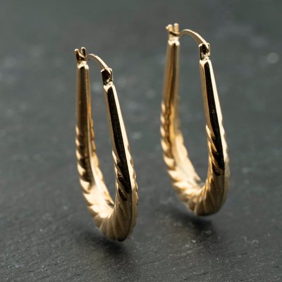 Second Hand Yellow Gold 27.5mm Oval Patterned Creole Earrings 41174127