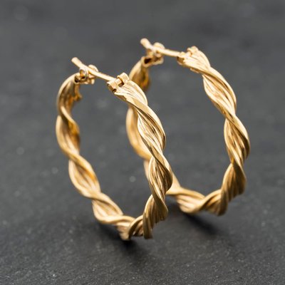 Second Hand 9ct Yellow Gold Twist Hoop Earrings 41174190
