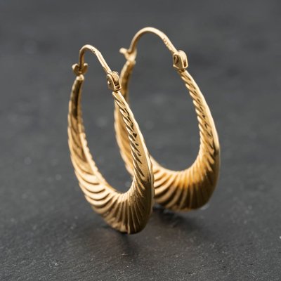 Second Hand 9ct Yellow Gold Oval Ribbed Pattern Creole Earrings 41174195