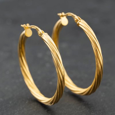Second Hand Yellow Gold Twist Hoop Earrings 41174197