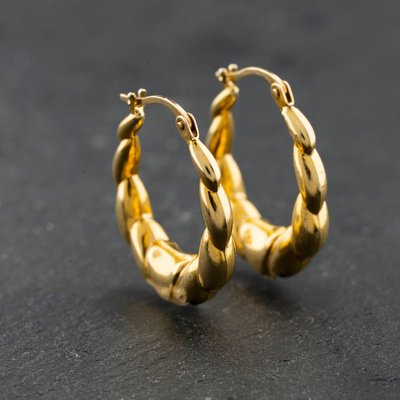 Second Hand Yellow Gold Oval Embossed Creole Earrings 41174205