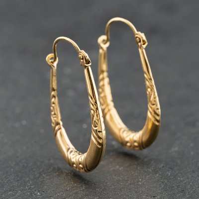 Second Hand Yellow Gold Oval Patterned Creole Earrings 41174213