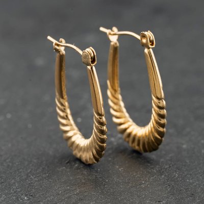 Second Hand Yellow Gold Oval Patterned Creole Earrings 41174214