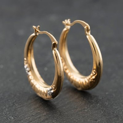 Second Hand Yellow Gold Mum Patterned Creole Earrings 41174216