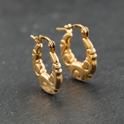 Second Hand Yellow Gold Small Patterned Creole Earrings 41174225