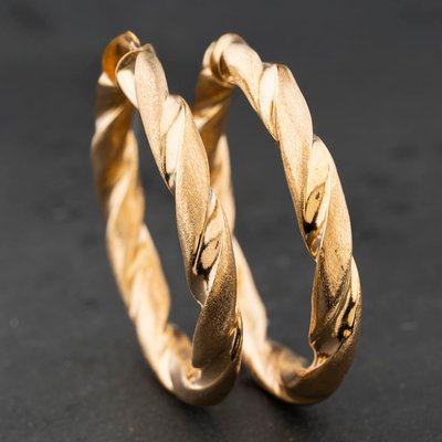 Second Hand 9ct Yellow Gold 64mm Twisted Hoop Earrings 41174265