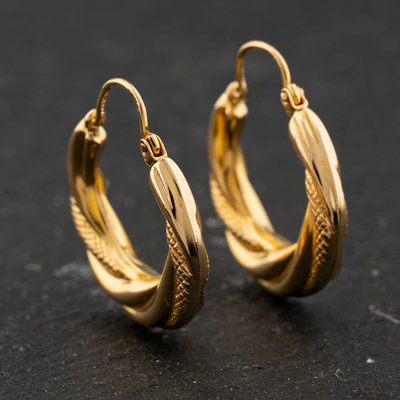 Second Hand 9ct Yellow Gold Twisted 37mm Hoop Earrings 41174266
