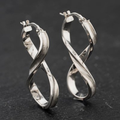 Second Hand 9ct White Gold Figure Of Eight 29mm Hoop Earrings 41174381