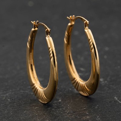 Second Hand Yellow Gold Patterned 24mm Creole Earrings 41174392