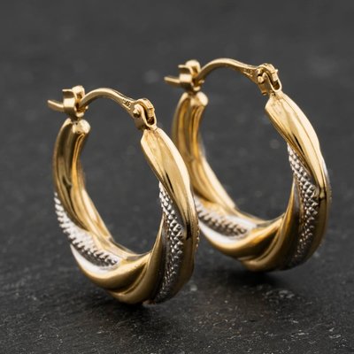Second Hand Two Colour Gold Twist Patterned 20mm Creole Earrings 41174393
