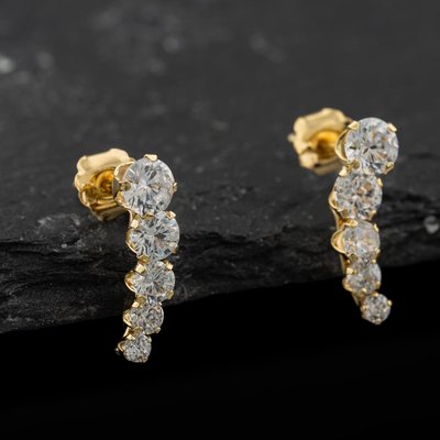 Second Hand Yellow Gold Cubic Zirconia Graduated 14.7mm Stud Earrings 41174408