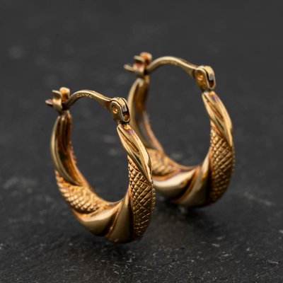 Second Hand Yellow Gold Fancy Twist Patterned 18.9mm Creole Earrings 41174444