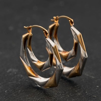 Second Hand Two Colour Gold Double Patterned 23mm Creole Earrings 41174449