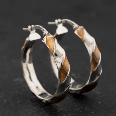 Second Hand 9ct Two Colour Gold Twisted 26mm Hoop Earrings 41174466