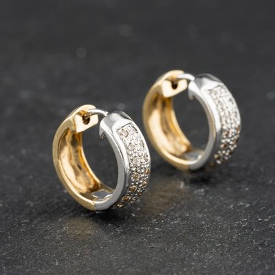 Second Hand 9ct Two Colour Gold 0.25ct Diamond Set Two Row 14mm Hoop Earrings 41174469