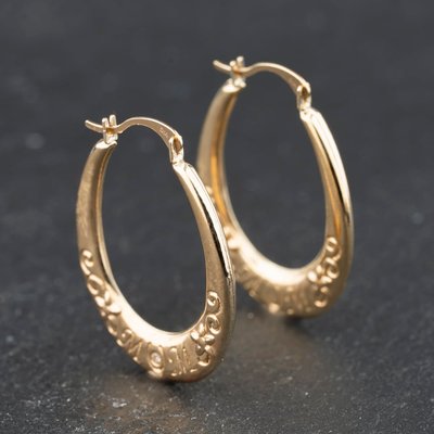 Second Hand Yellow Gold Patterned Mum 25mm Creole Earrings 41174471