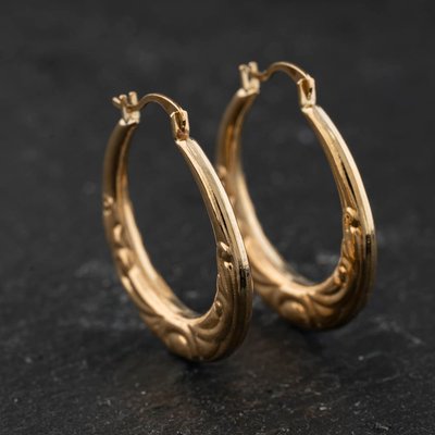 Second Hand Yellow Gold 24mm Patterned Creole Earrings 41174489